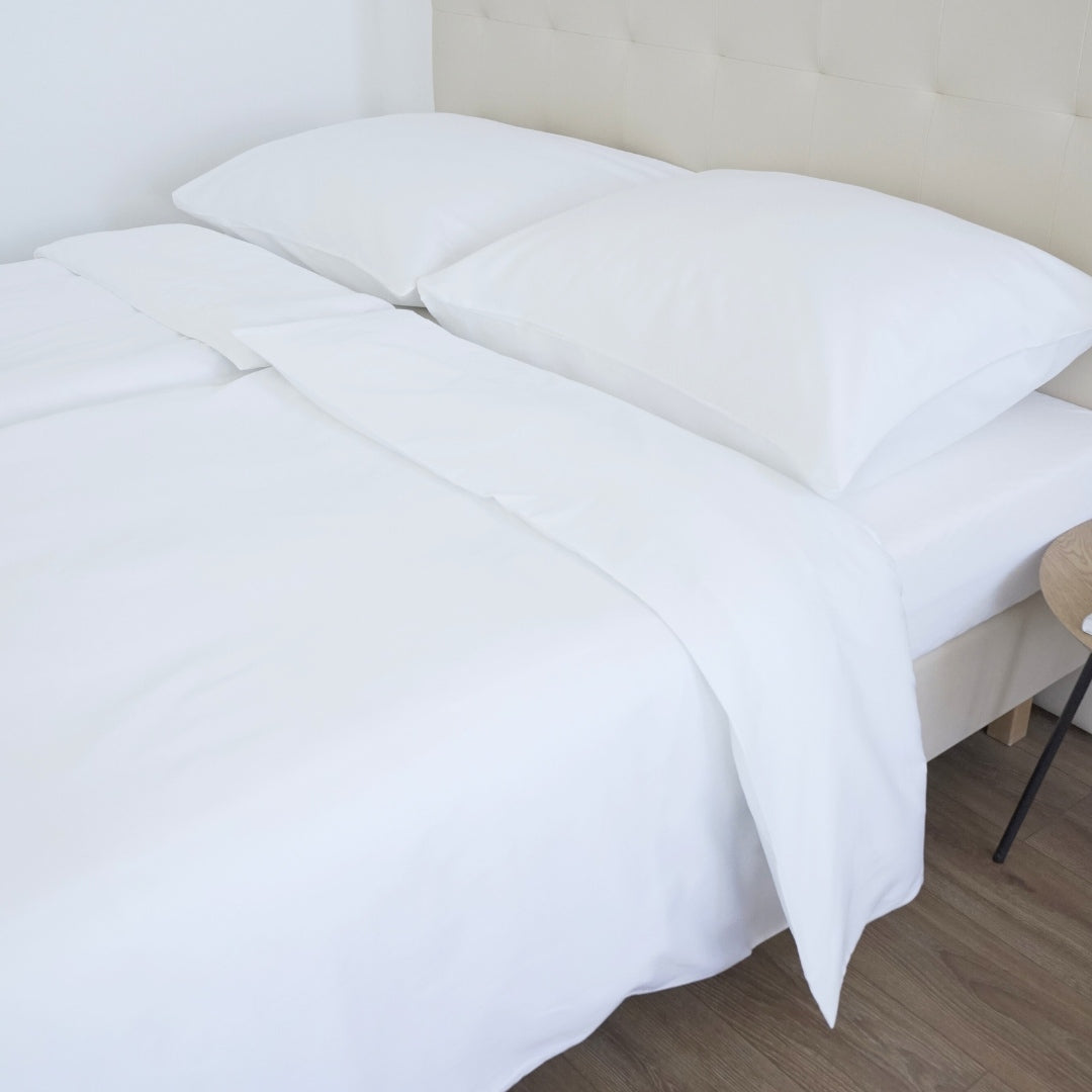 Weißes Satin-Bettlaken-Set, 100 % Baumwolle – mit Reißverschluss – 2er-Set – 130 g/m2