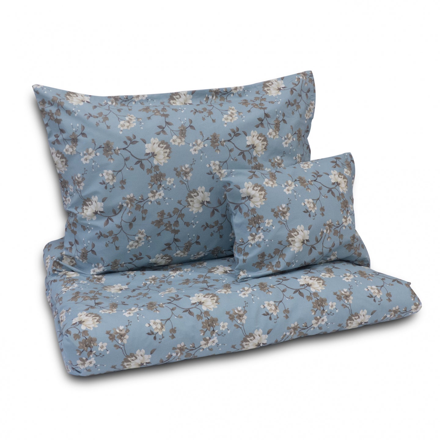 Cotton large pillowcase - Light blue floral