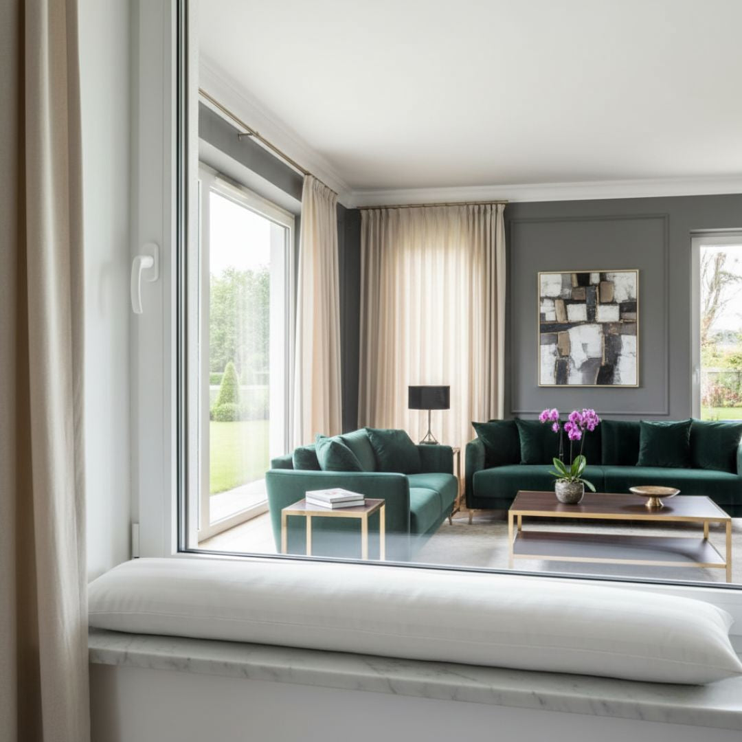 Zugluftstopper mit Damaststreifen