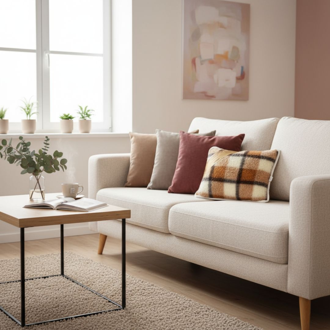 Kétoldalas barna kockás bárány gyapjú kispárna - 40x50 cm