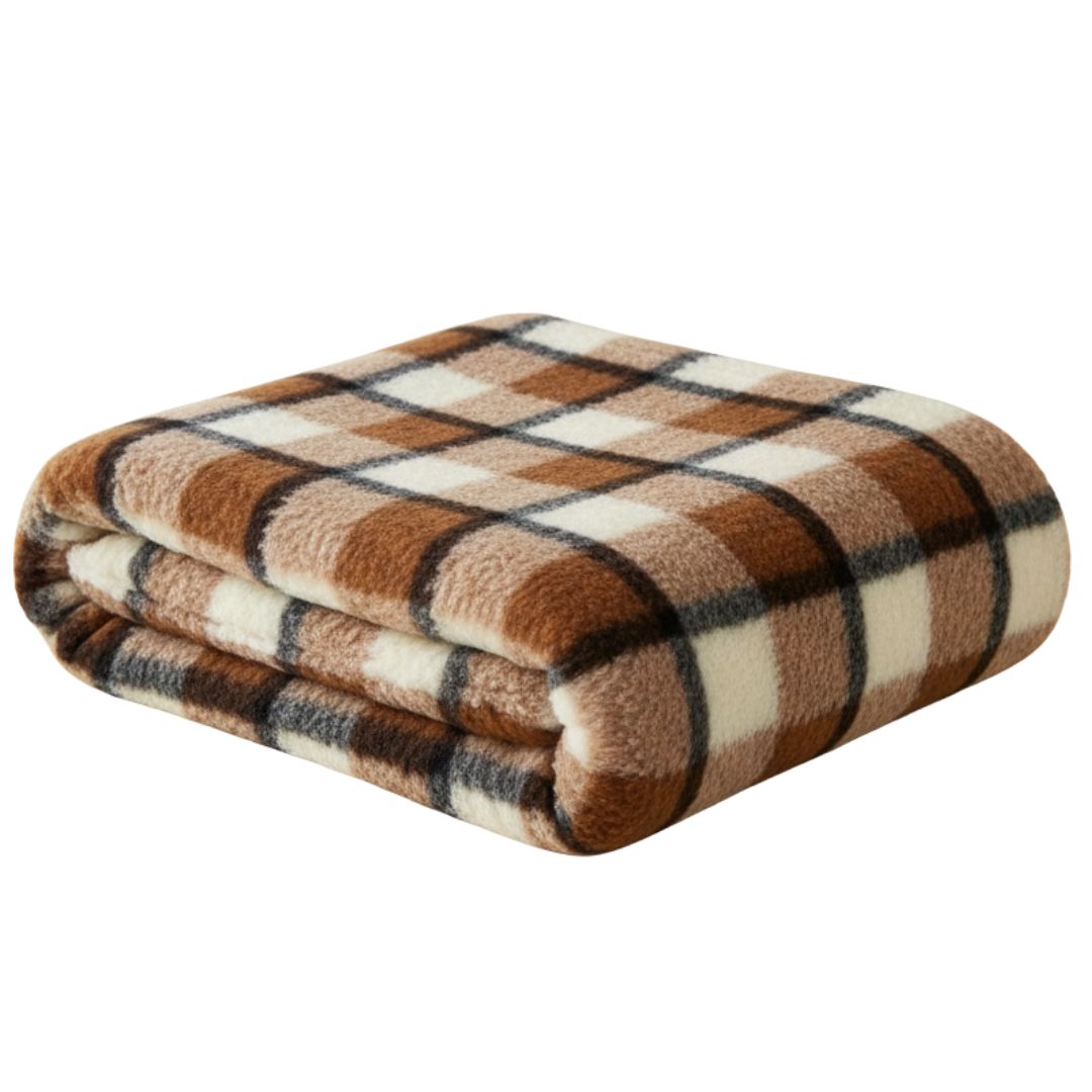 Double-sided grey checkered lambswool blanket