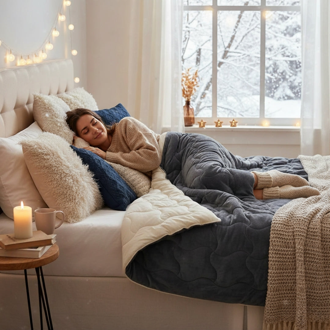 Soft - extra warme, weiche doppelseitige Winterdecke - grau/natur - 135x195 cm