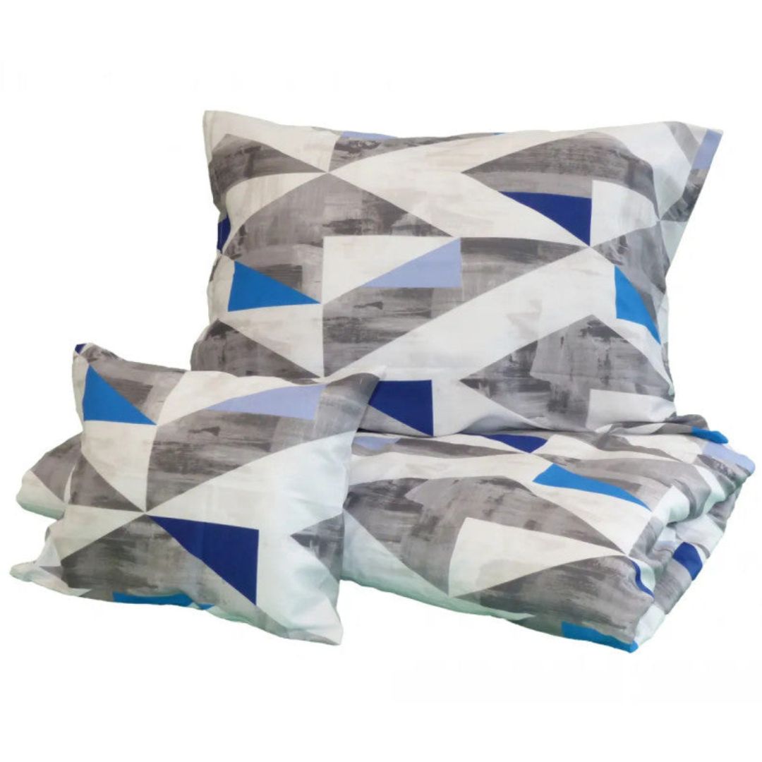 Cotton sateen pillowcase - Grey/blue