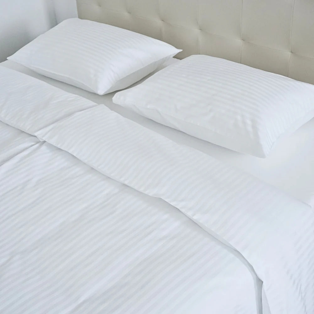 Hotel-Damast-Bettwäscheset mit 1 cm Streifen, 100 % Baumwolle, Spannbettlaken, 2er-Set, 140 g/m²