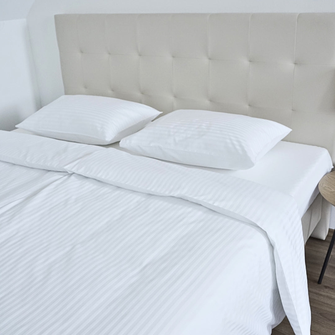 Hotel satin 1 cm striped bed sheet set 100% cotton - fitted - set of 2 - 140 gr/m2 - packaged