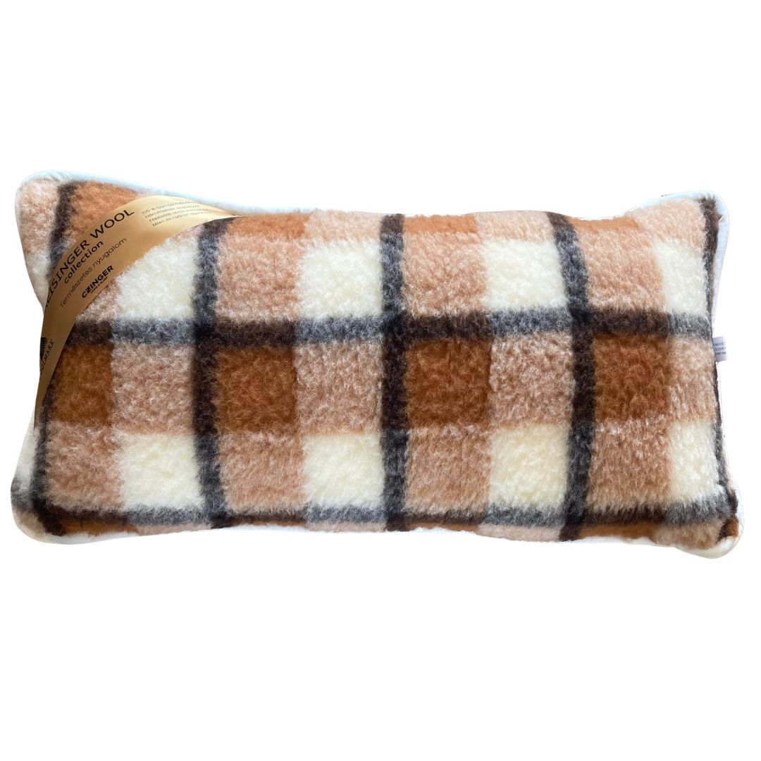 Double-sided grey checkered lambswool Euro pillow