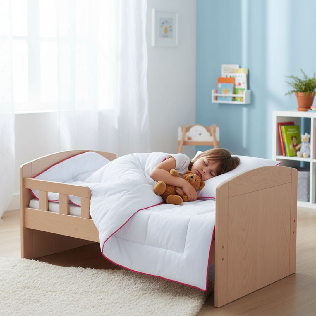 Allergie "STOP" - Kinderbettwäsche-Set (Bettdecke + kleines Kissen) 2-teilig - mit Einfassband