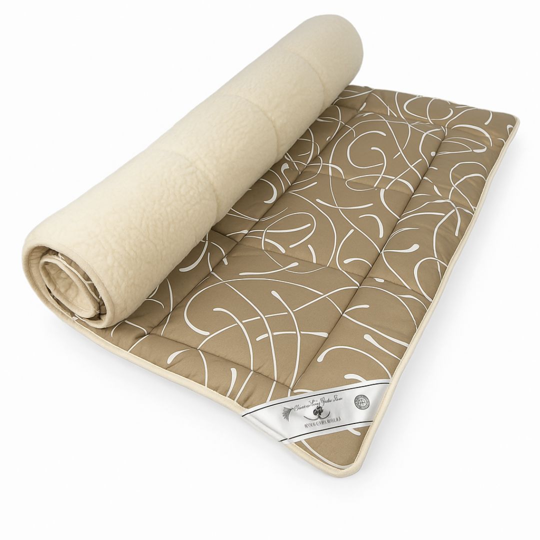 Merino Wool-Cotton Winter Quilt - Beige/Leafy