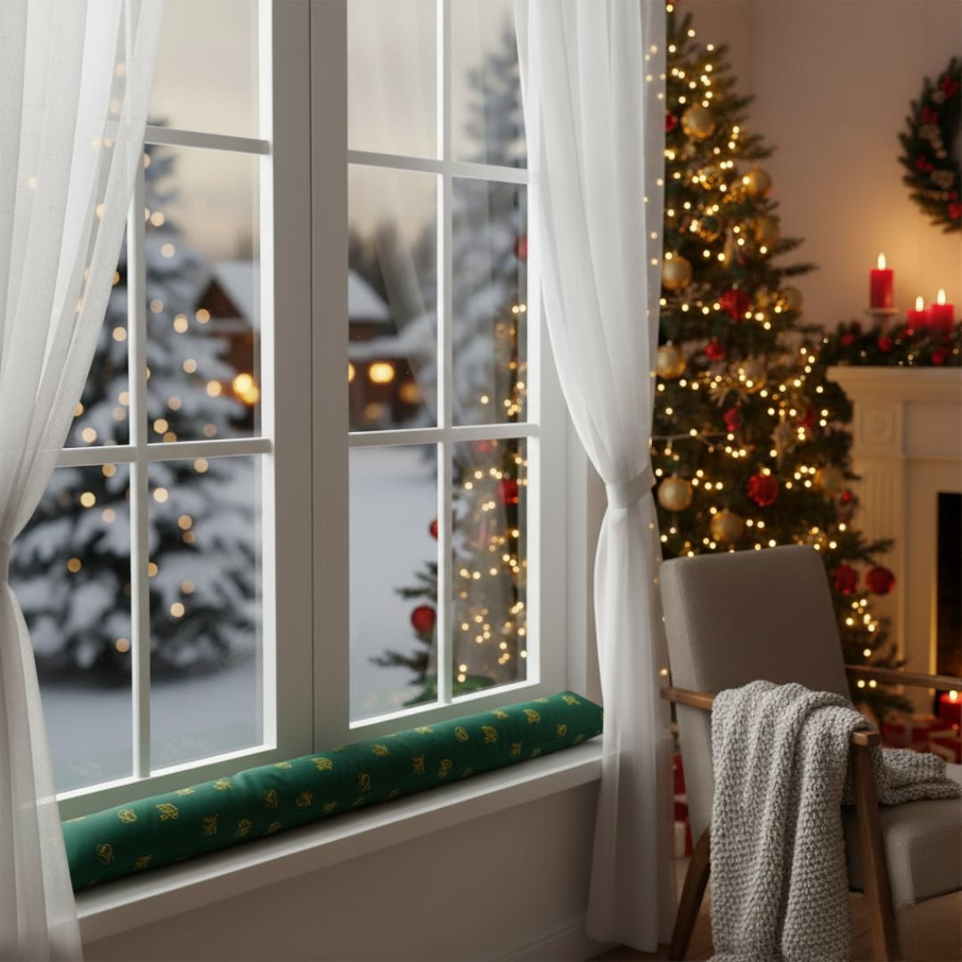 Christmas draught excluder - green/gold pattern