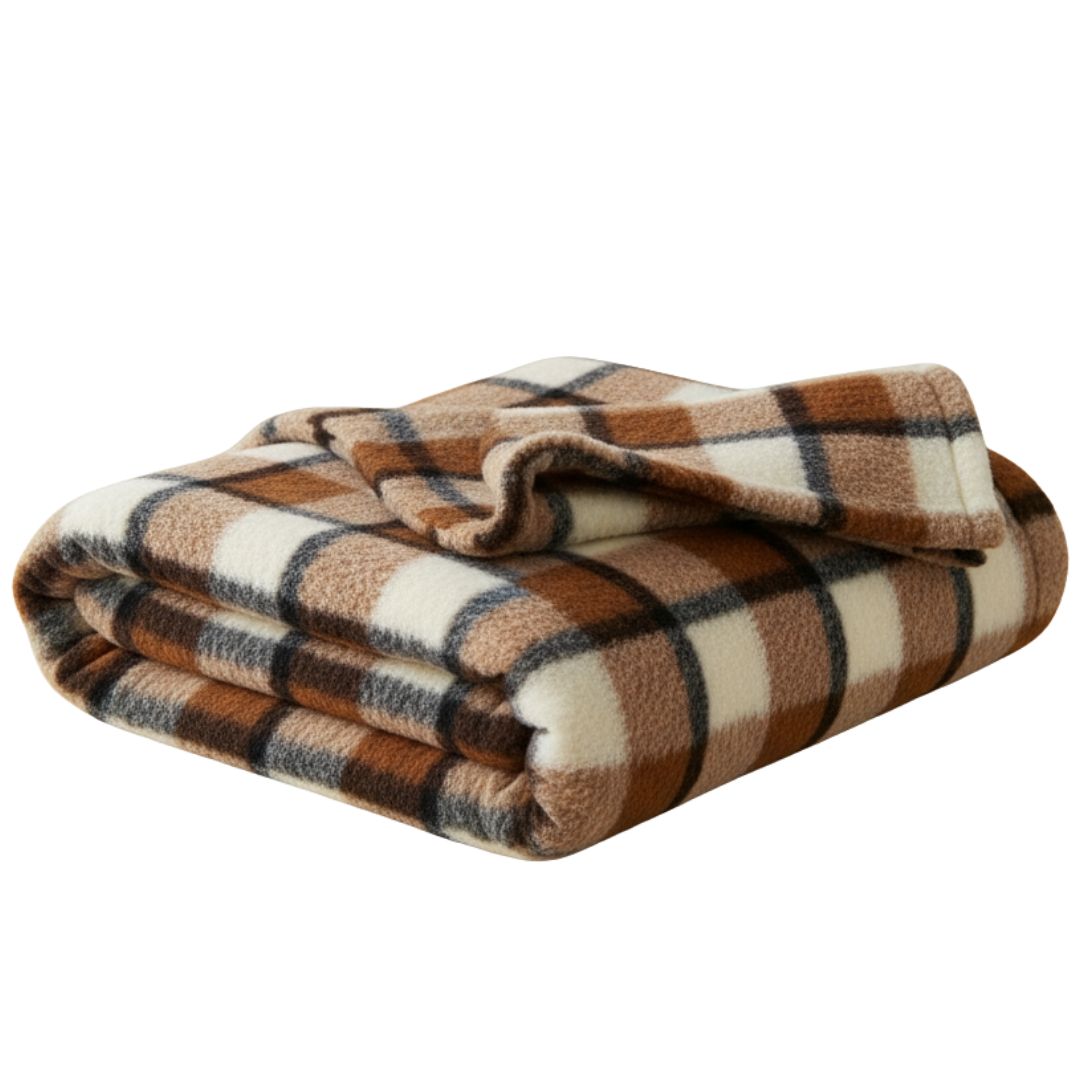 Kétoldalas barna kockás bárány gyapjú takaró