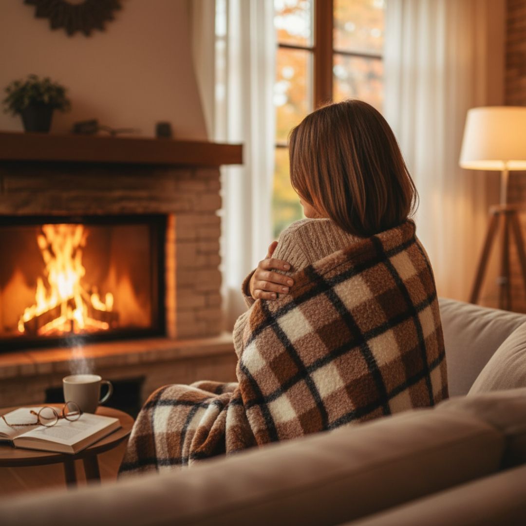Double-sided grey checkered lambswool blanket