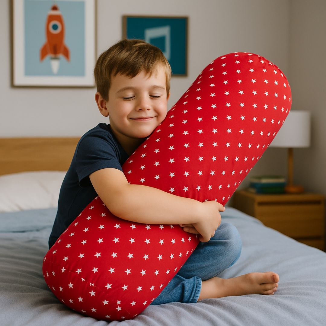 Large cylinder pillow - red star pattern