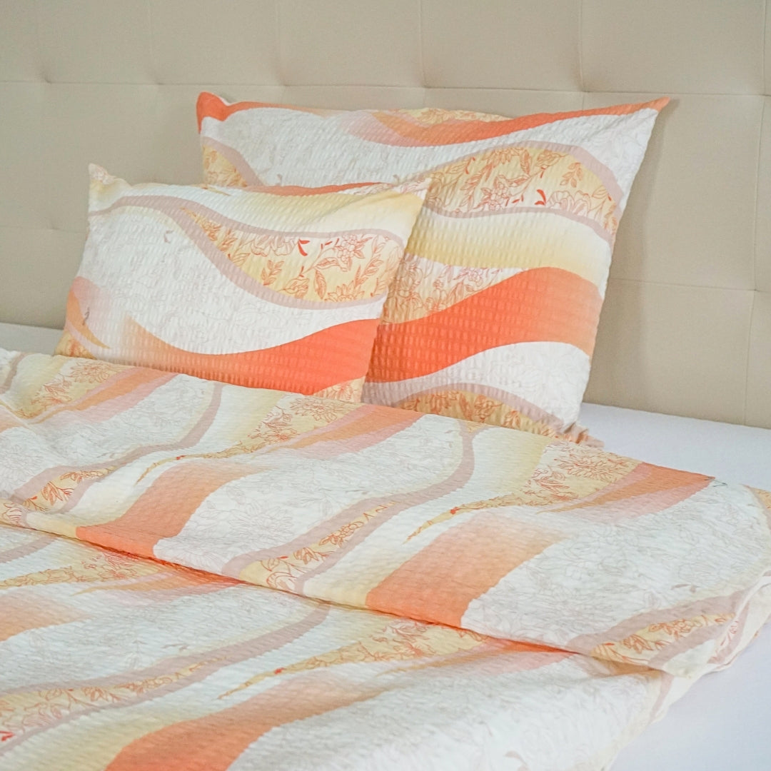 Crepe bed linen set of 3 - Khaki wave pattern