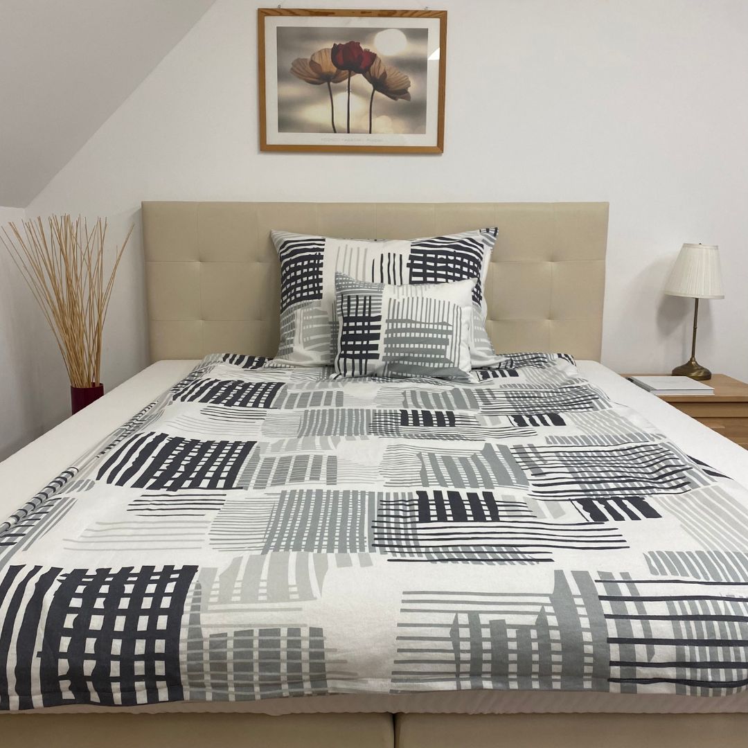 Flanel ágyneműhuzat garnitúra - 3 db-os - Szürke/fehér