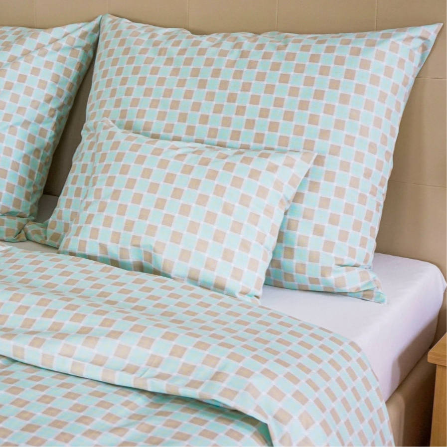 Cotton bed linen set - Light blue checkered