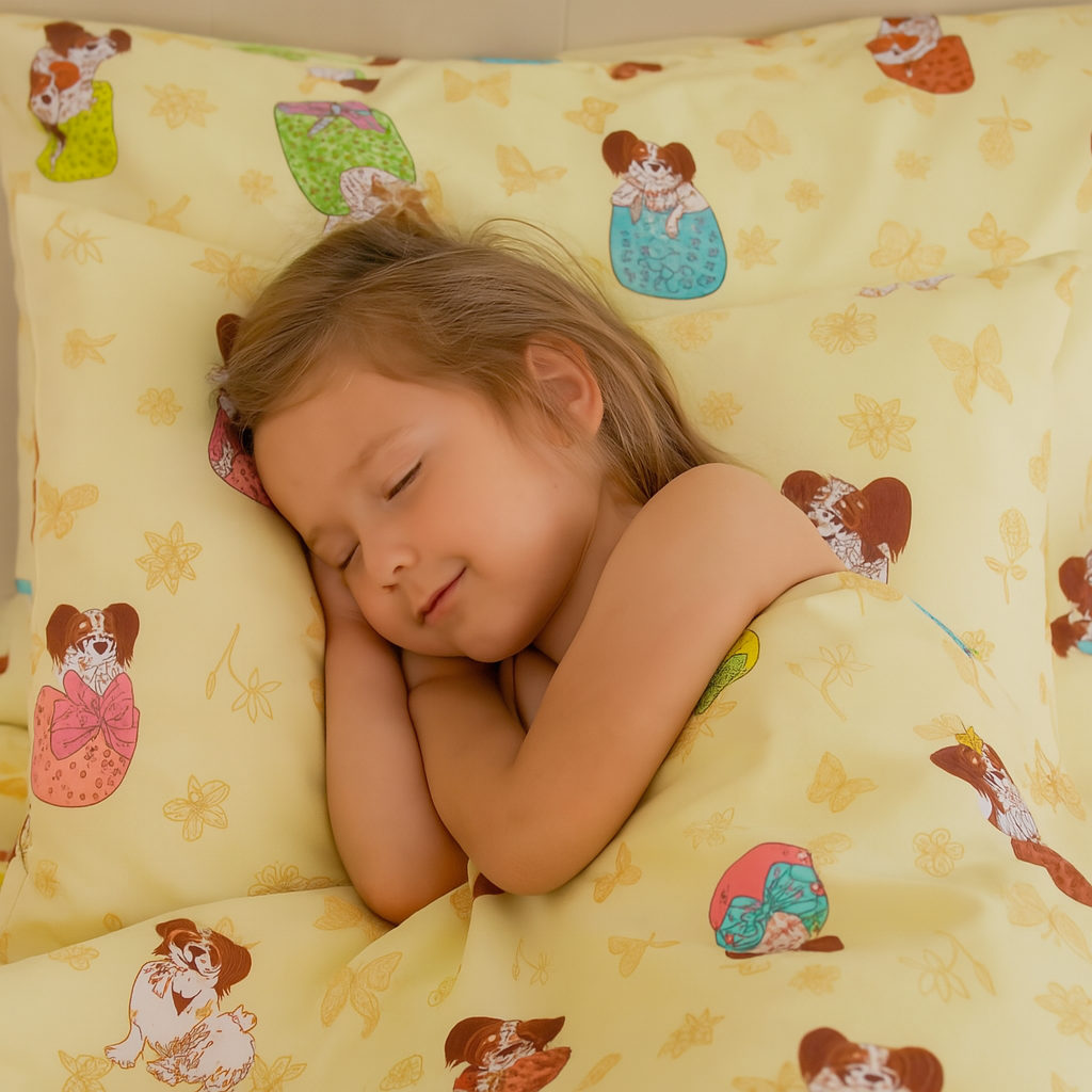 Baumwollbettwäscheset - Beige mit Hundemuster