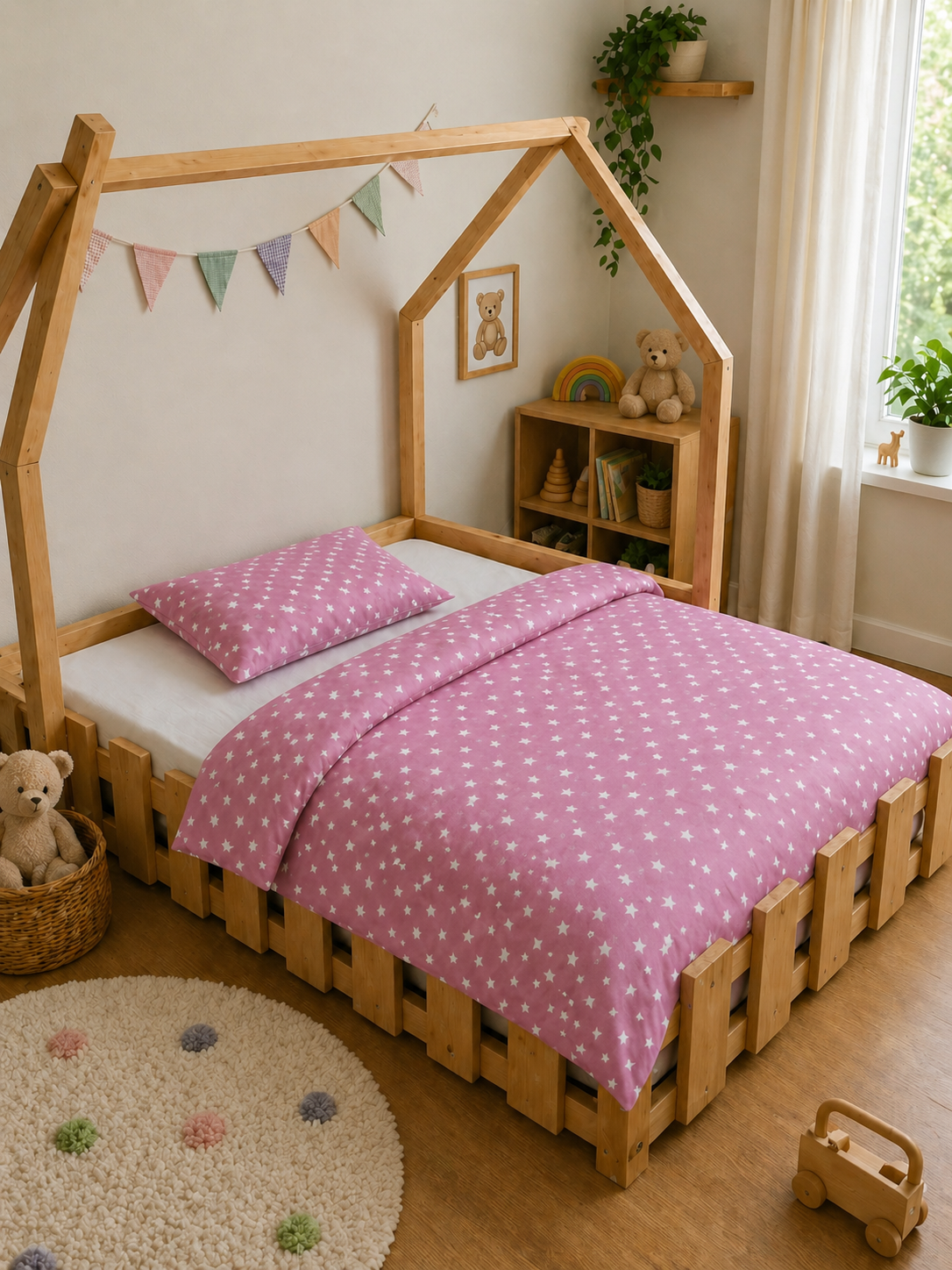 Ovis bed linen set - Cotton 2 pcs - Pink stars