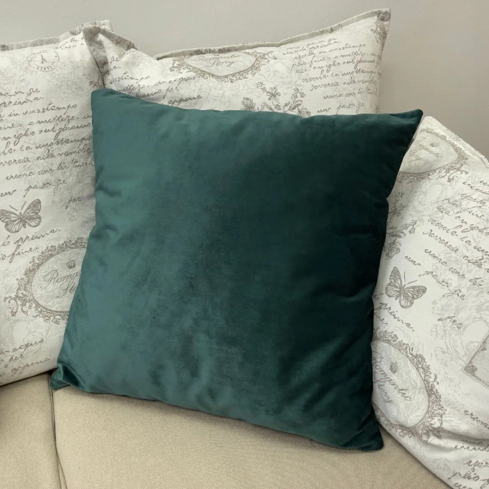 Moss green velvet decorative pillow - with insert - 45x45 cm