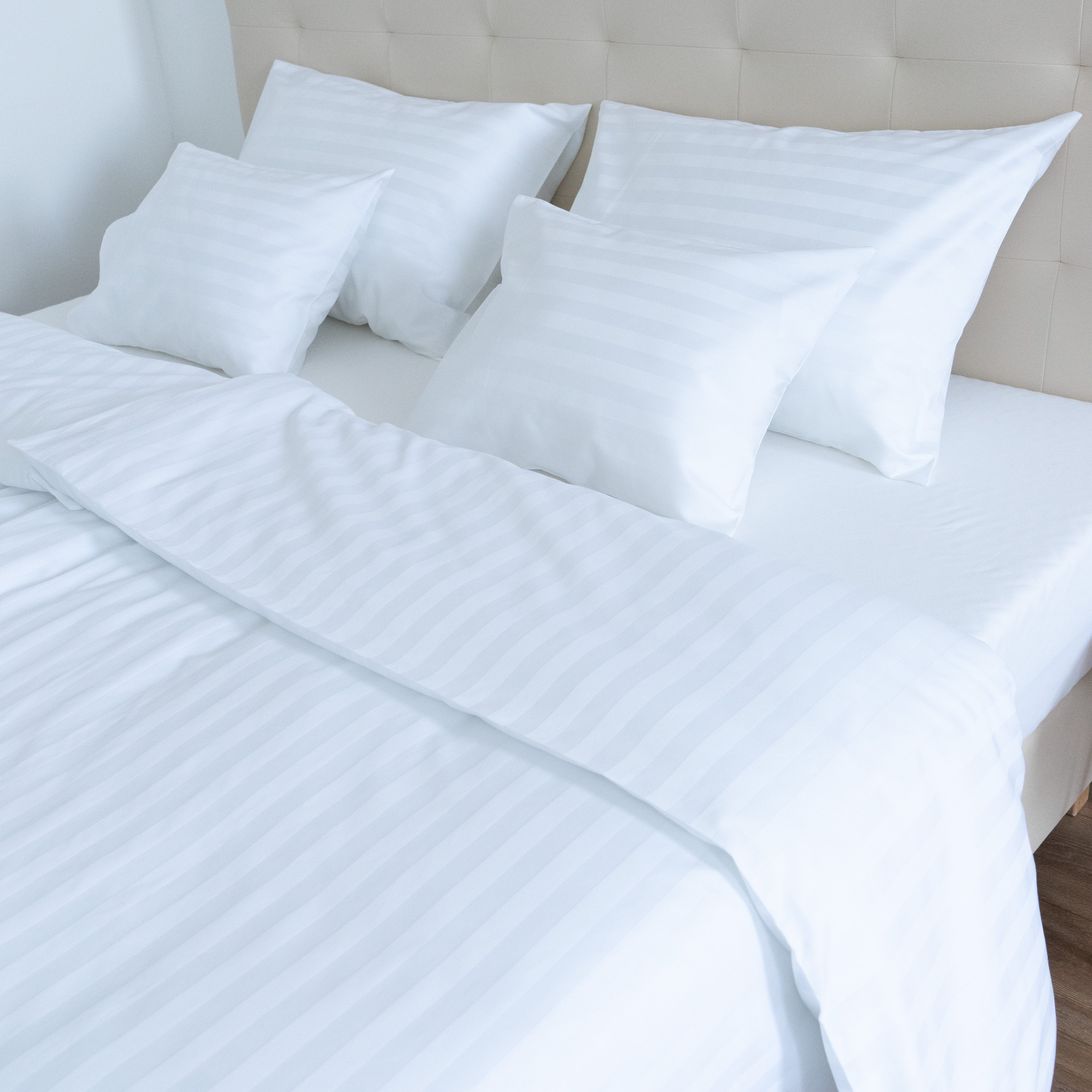 Hotel-Damast-Bettwäscheset mit 2 cm Streifen, 100 % Baumwolle, zum Umschlagen, 3er-Set, 140 g/m²