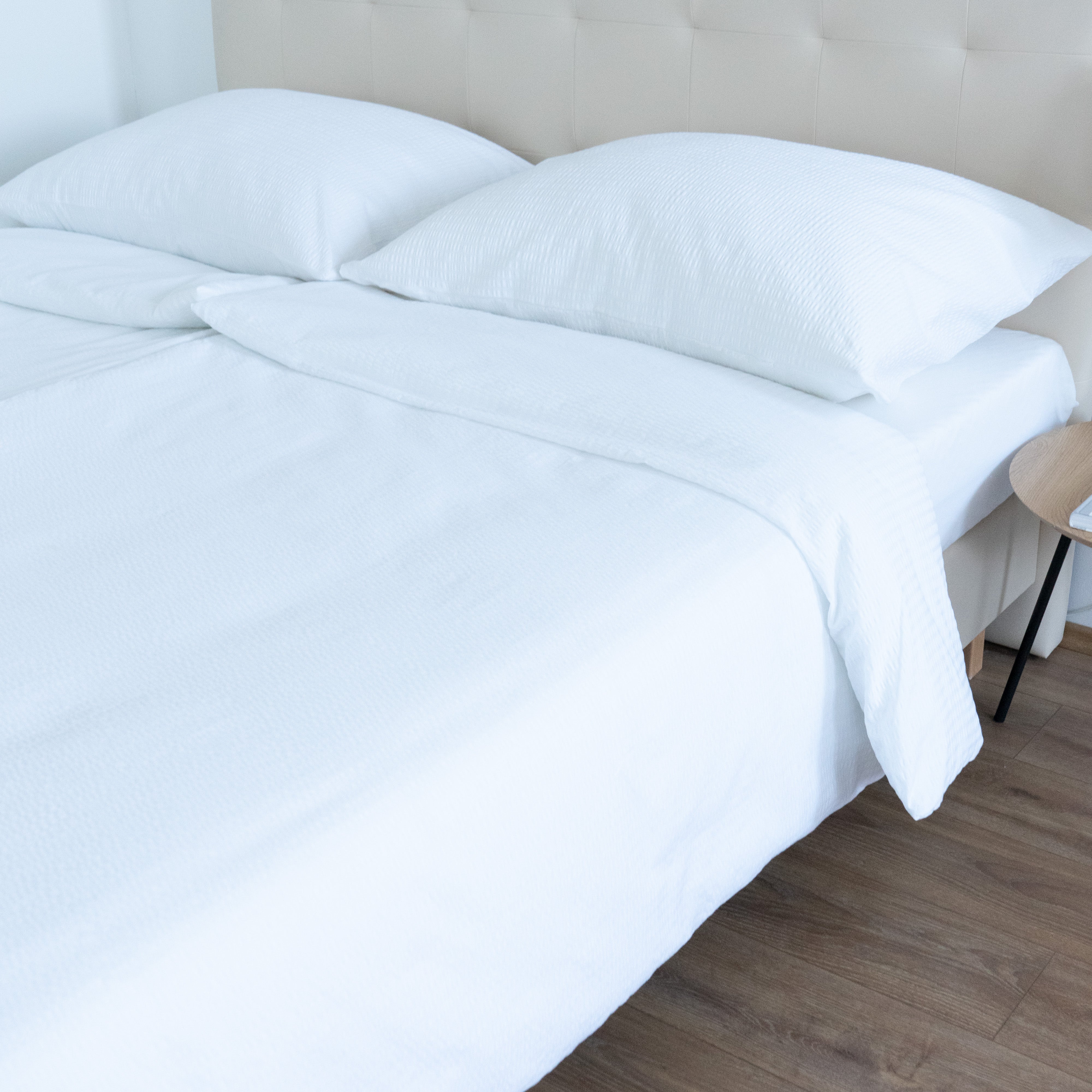 Bettwäscheset aus Krepp, 100 % Baumwolle, Spannbettlaken, 2er-Set, 130 g/m²