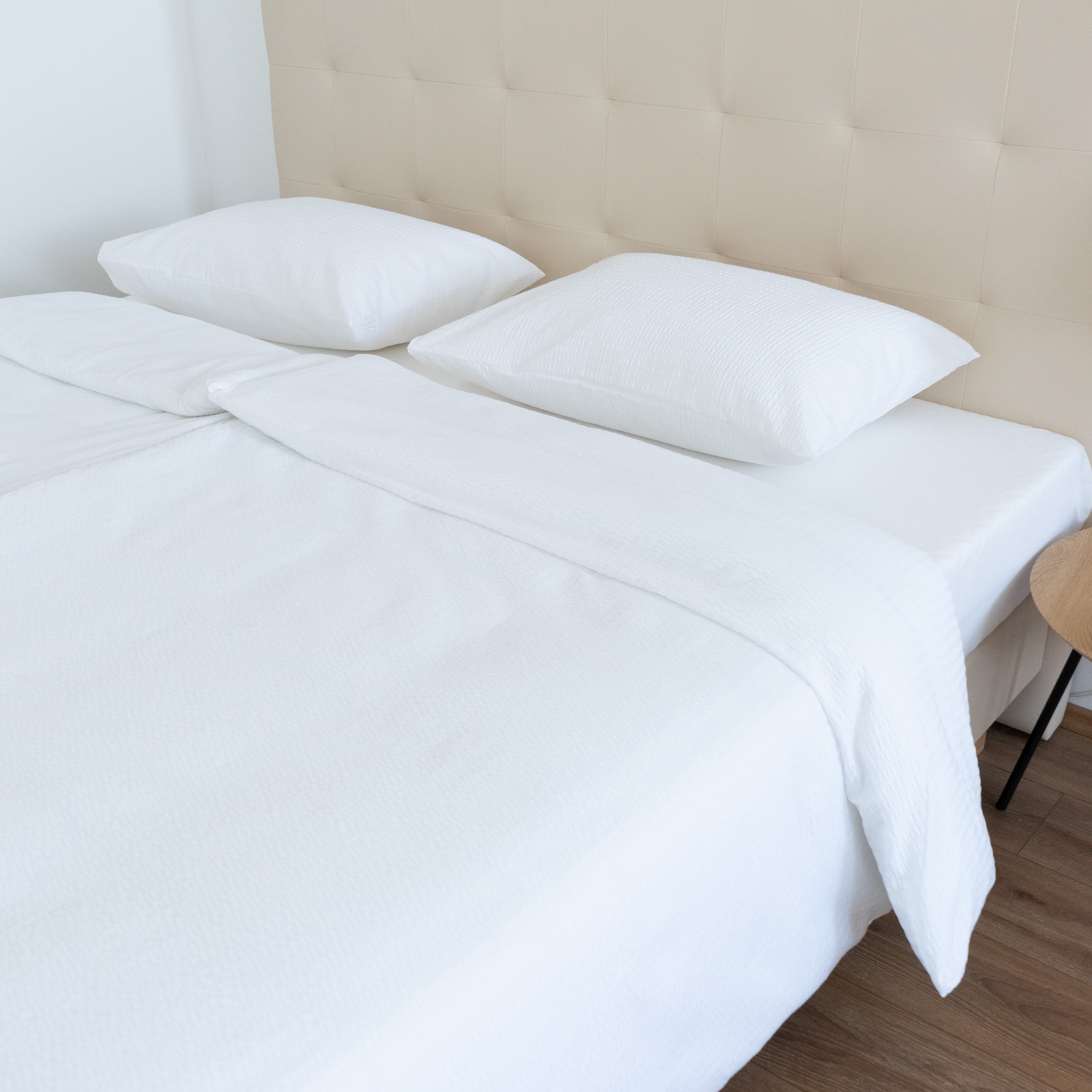 Bettwäscheset aus Krepp, 100 % Baumwolle, Spannbettlaken, 2er-Set, 130 g/m²