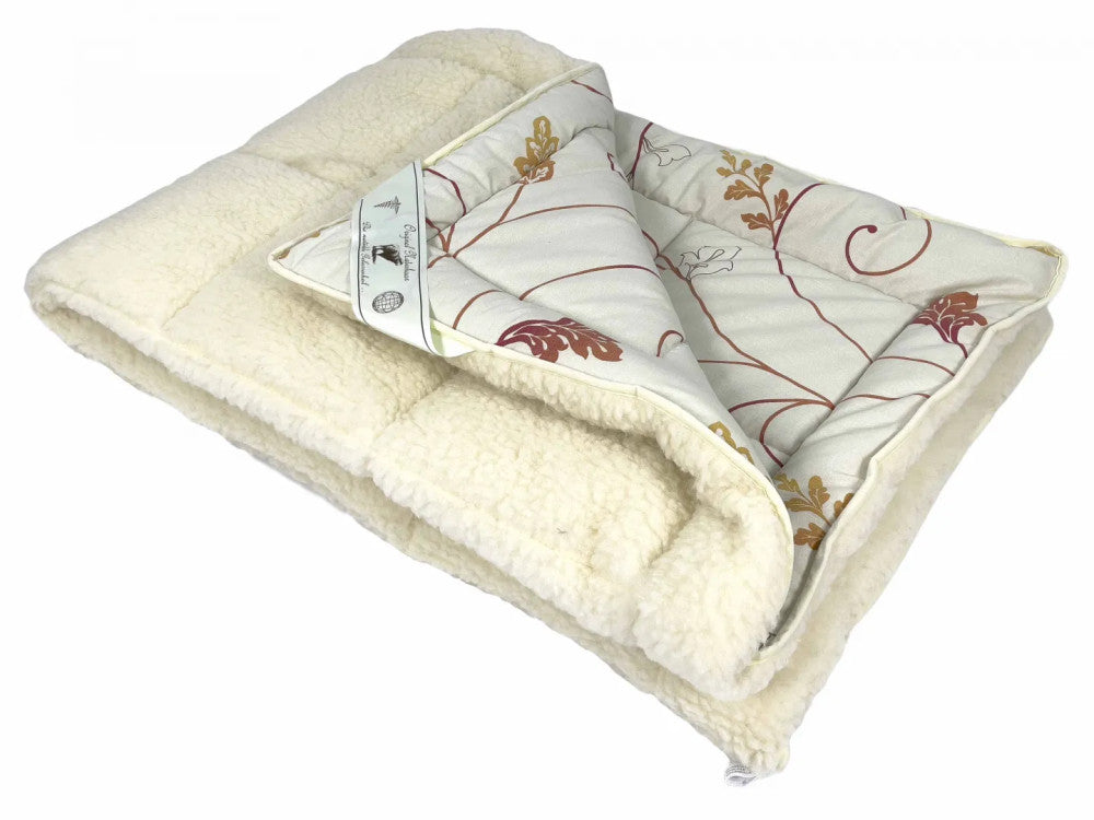 Merino Wool-Cotton Winter Quilt - Beige/Leafy