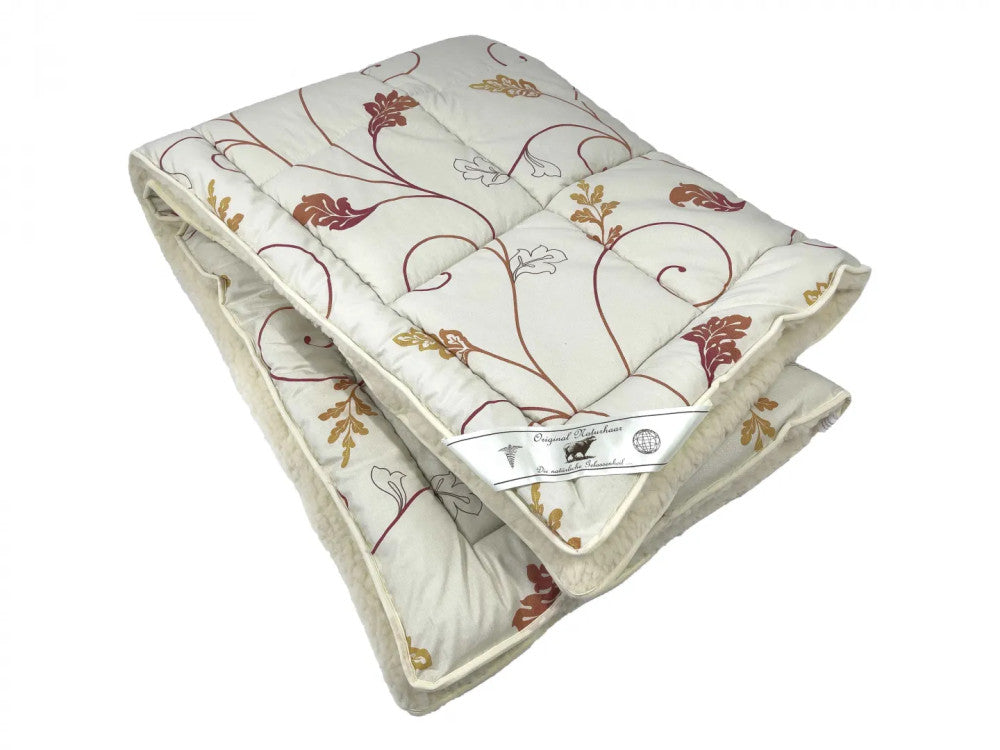 Merino Wool-Cotton Winter Quilt - Beige/Leafy