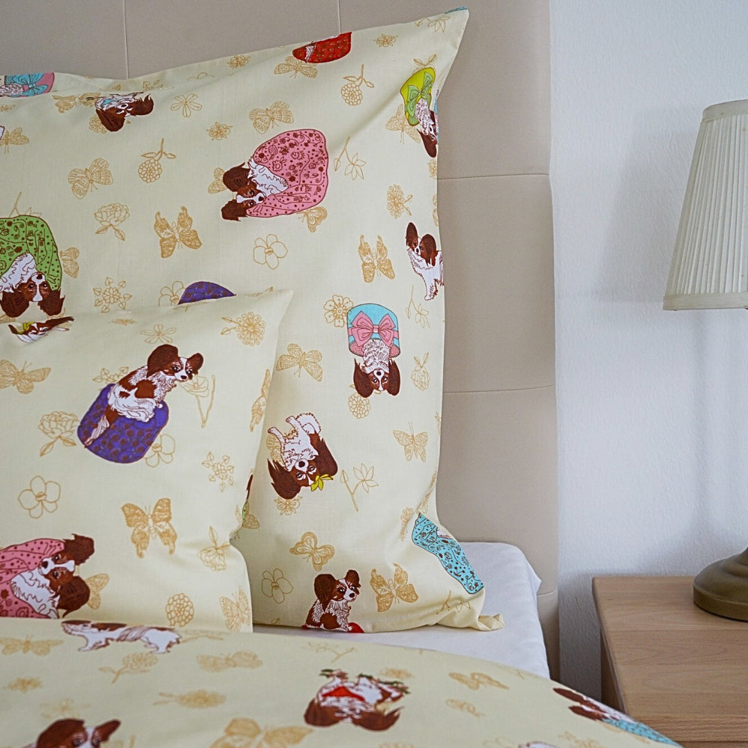 Baumwollbettwäscheset - Beige mit Hundemuster