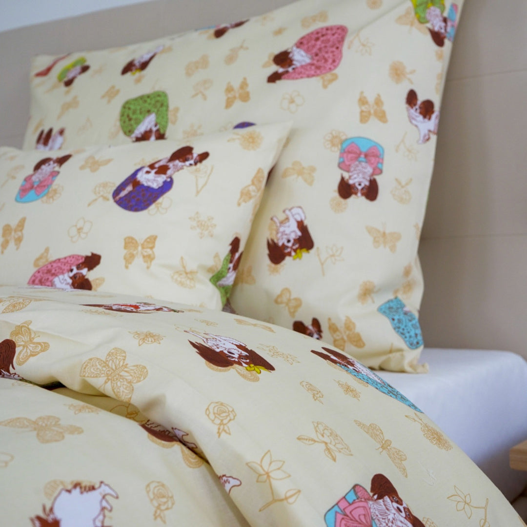 Baumwollbettwäscheset - Beige mit Hundemuster