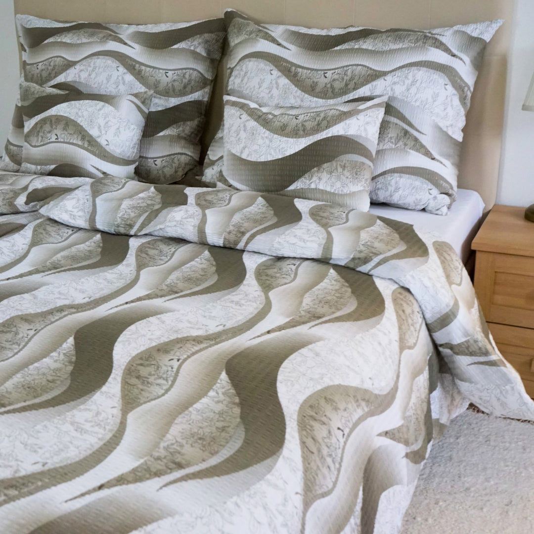 Krepp-Bettwäsche 3er-Set - Braunes Wellenmuster