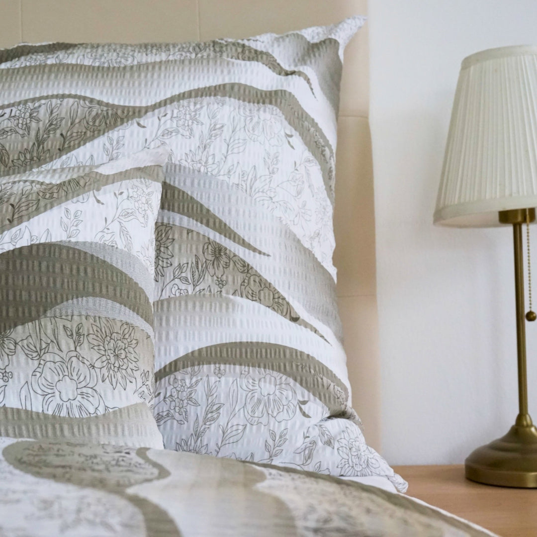 Krepp-Bettwäsche 3er-Set - Braunes Wellenmuster