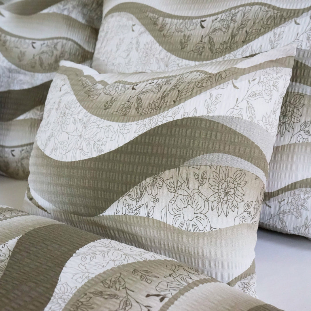 Krepp-Bettwäsche 3er-Set - Braunes Wellenmuster