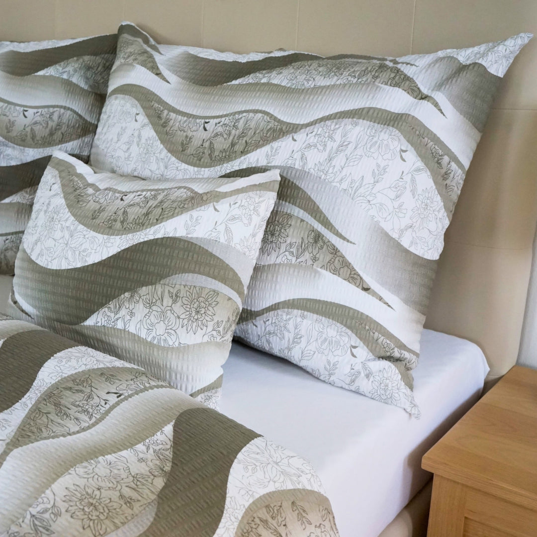 Krepp-Bettwäsche 3er-Set - Braunes Wellenmuster