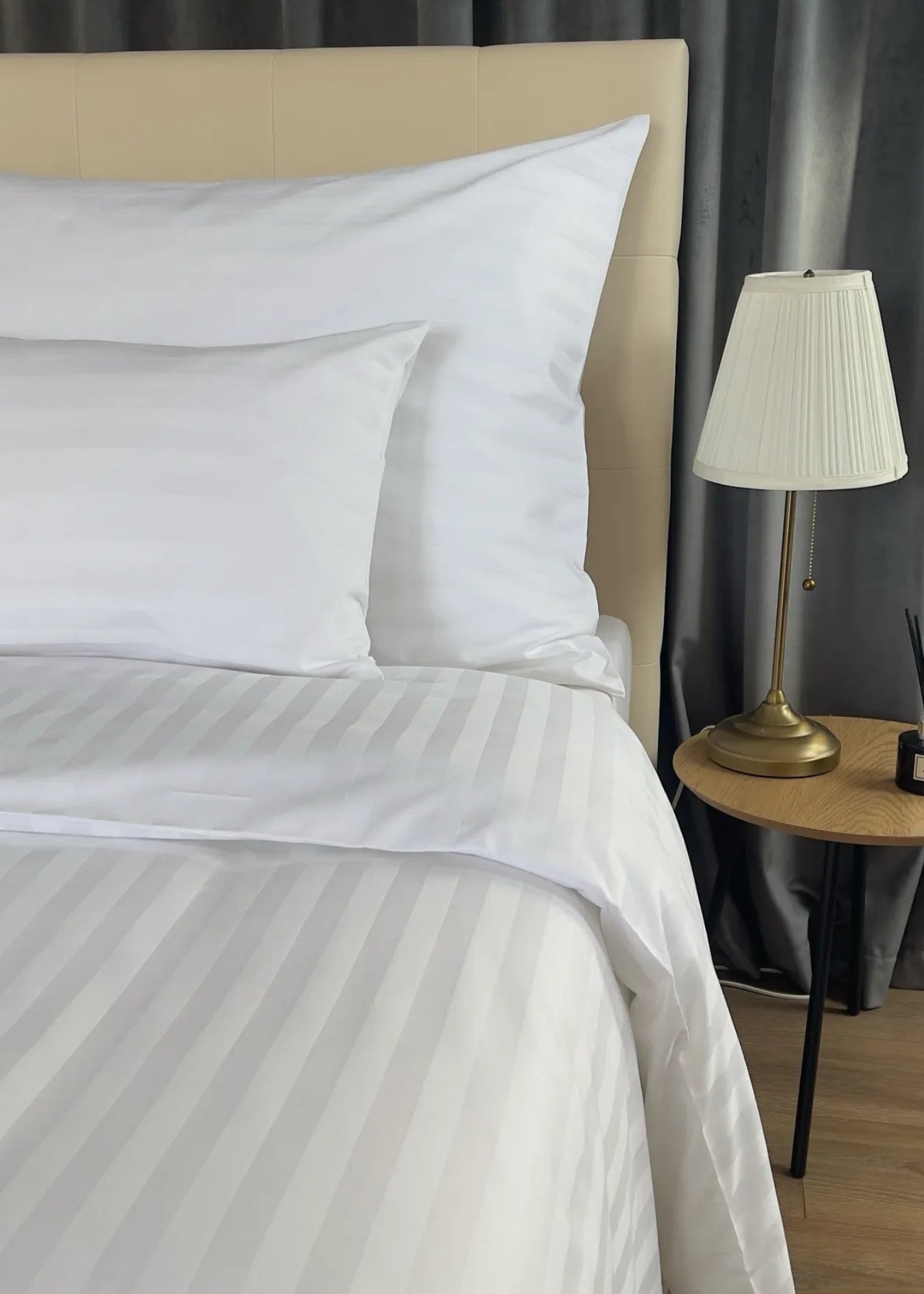 Hotel-Satin-Bettlakenset mit 2 cm Streifen, 100 % Baumwolle, zum Umschlagen, 3er-Set, 140 g/m², verpackt