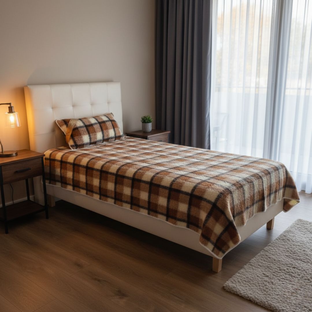 Double-sided gray plaid lambswool - 3 pieces