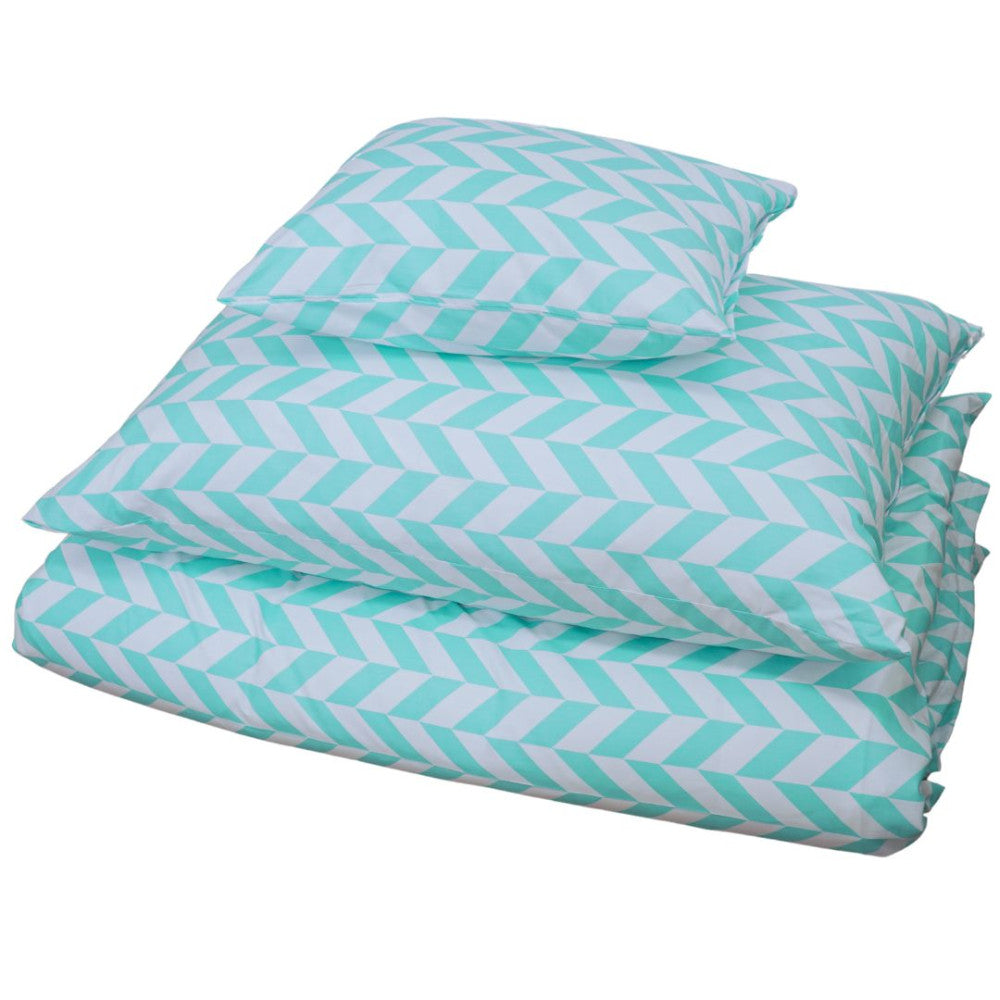 Cotton bed sheet set - 3 pieces - Turquoise and white pattern