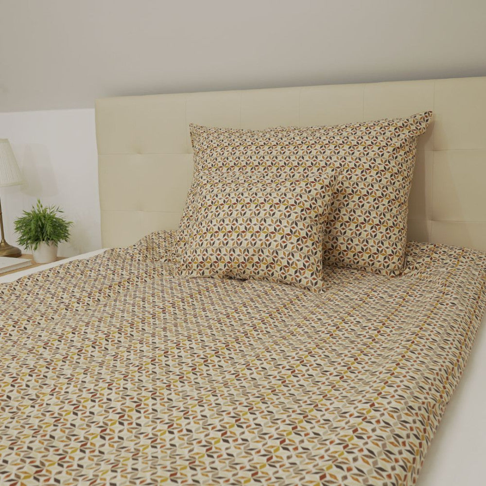 Baumwoll-Bettlaken-Set - 3-teilig - Braunes geometrisches Muster