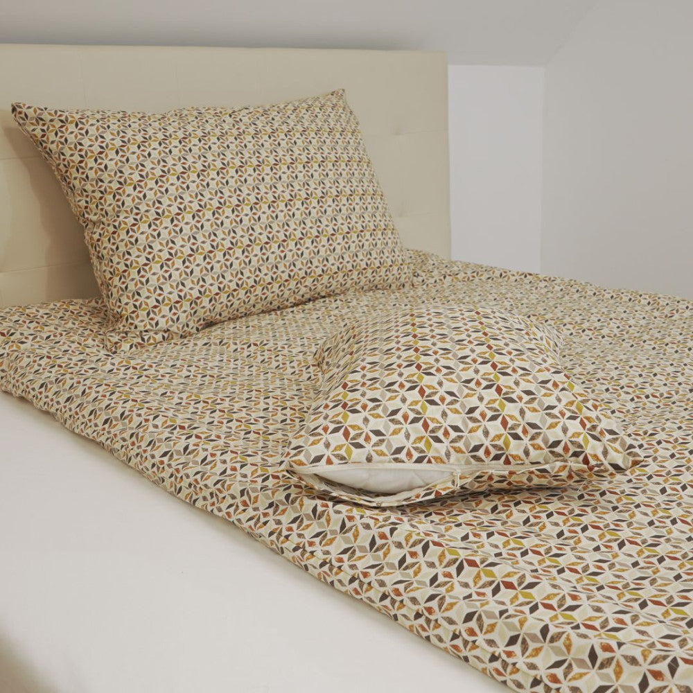 Baumwoll-Bettlaken-Set - 3-teilig - Braunes geometrisches Muster