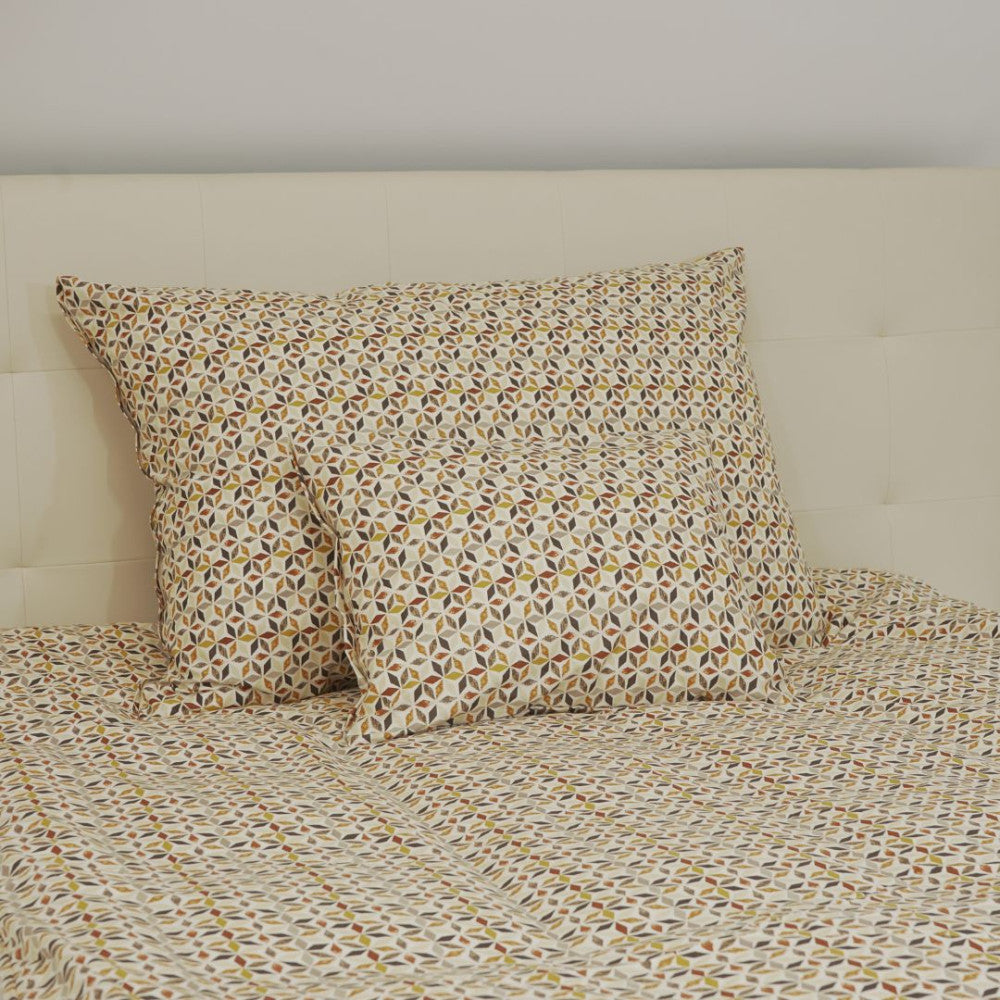 Baumwoll-Bettlaken-Set - 3-teilig - Braunes geometrisches Muster