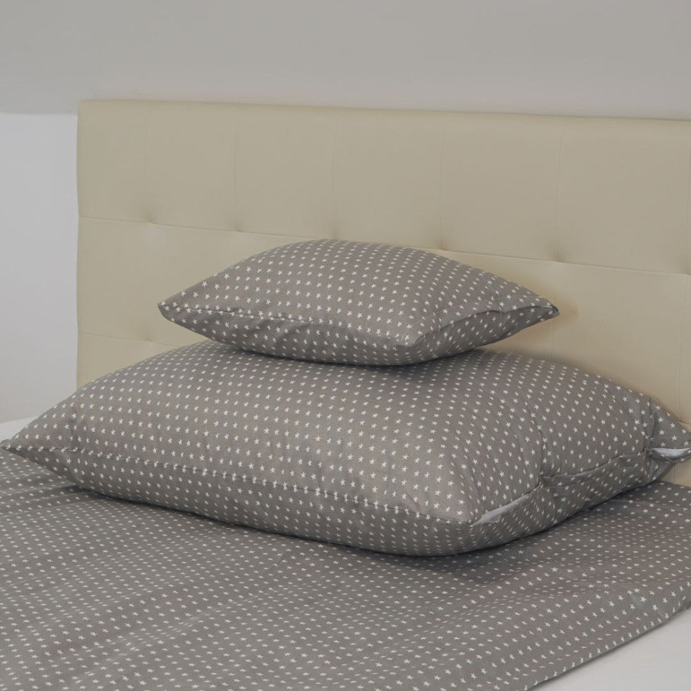 Cotton bed sheet set - 3 pcs - Grey and white stars