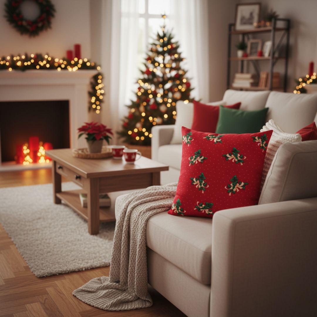 Red star zippered pillow with insert