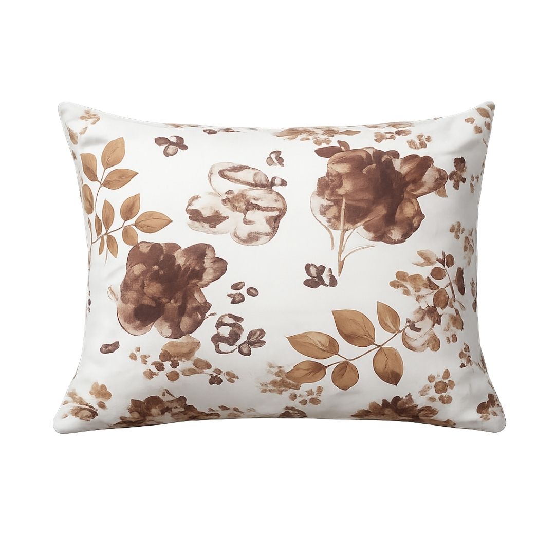 Flanel kispárnahuzat - Bordó/bézs virágmintás