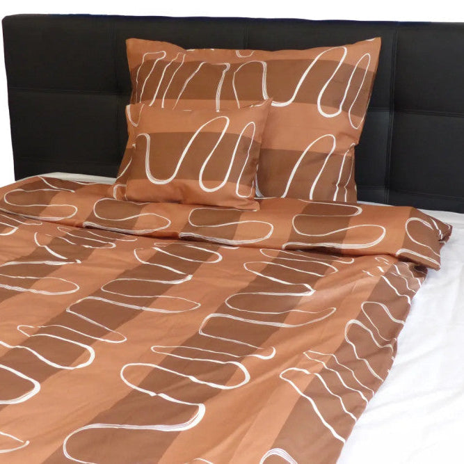Cotton sateen duvet cover set - 3 pcs - Brown/White wave