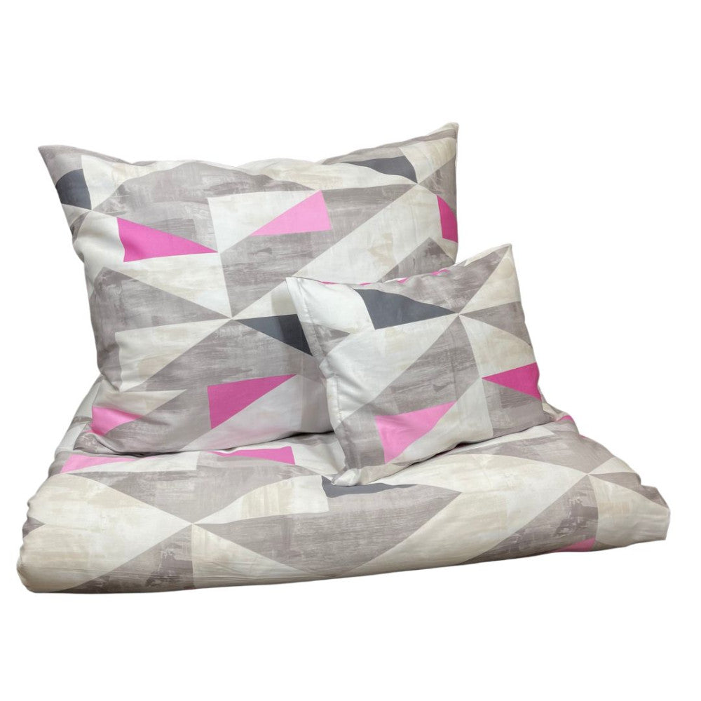 Baumwollsatin-Bettbezug-Set - 3-teilig - Grau/Rosa
