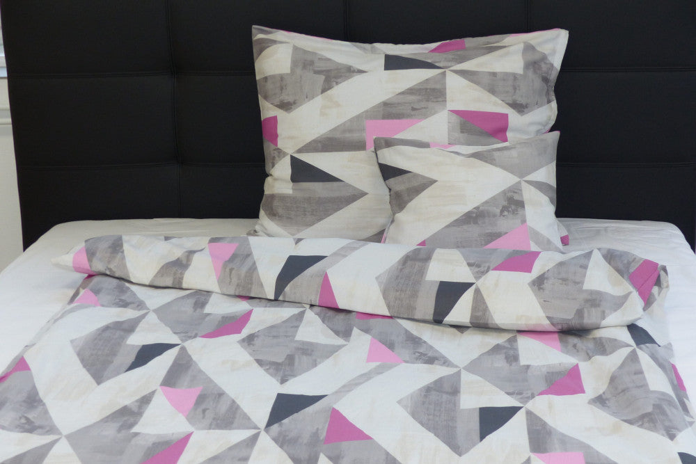 Baumwollsatin-Bettbezug-Set - 3-teilig - Grau/Rosa