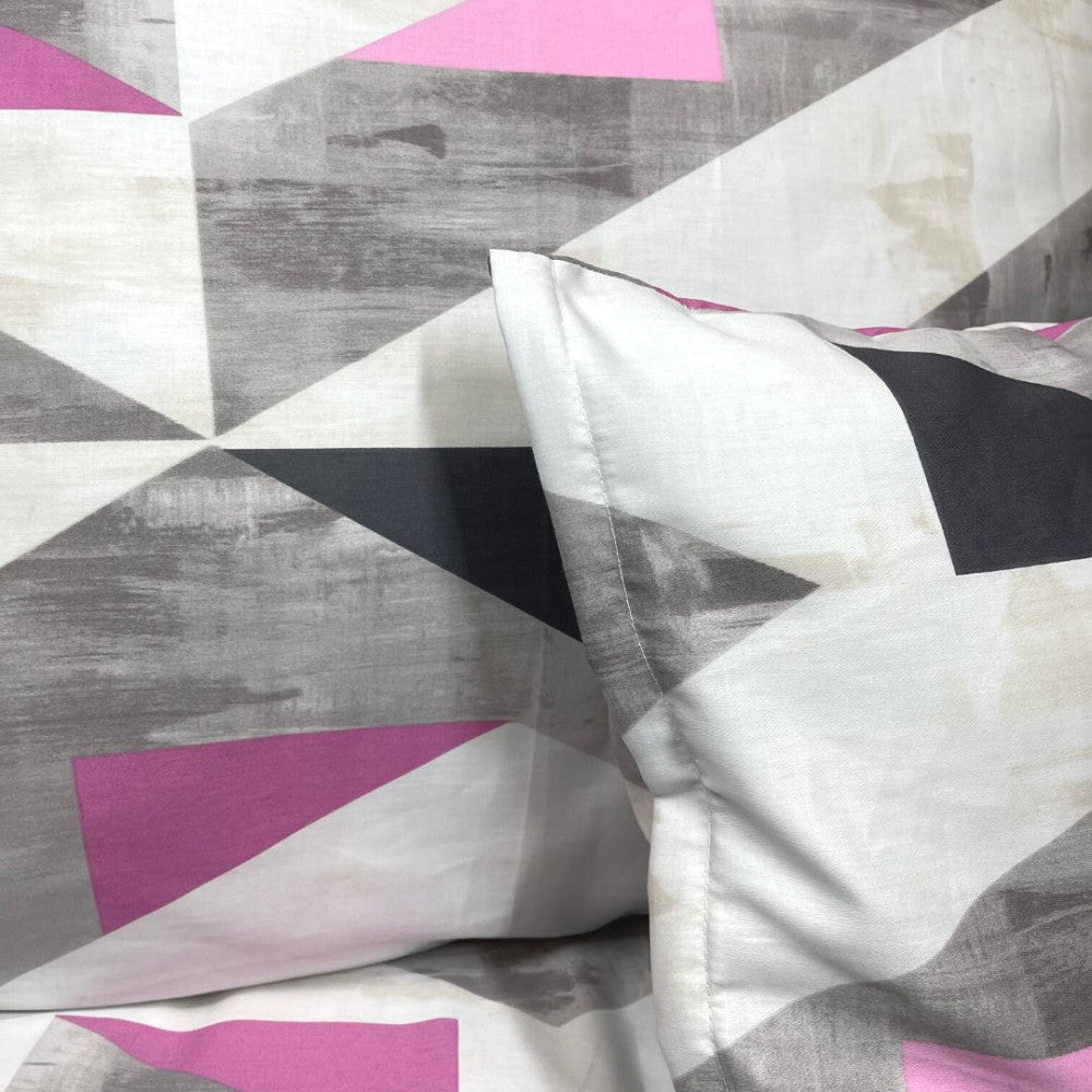 Cotton sateen pillowcase - Grey/pink