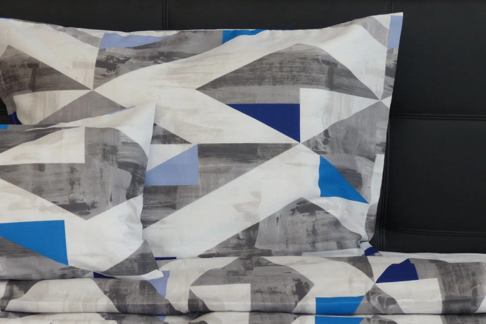 Cotton sateen pillowcase - Grey/blue