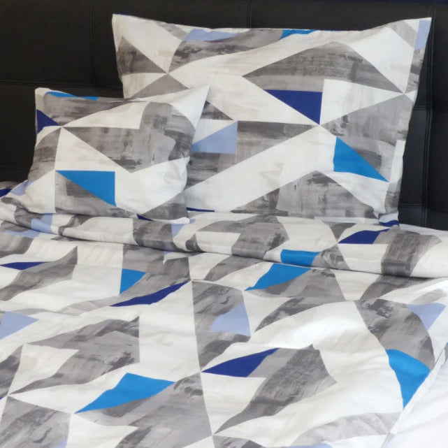 Cotton sateen pillowcase - Grey/blue