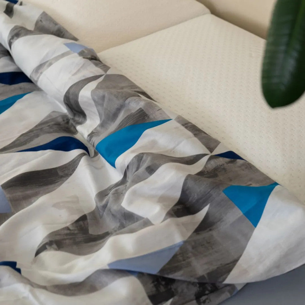 Cotton sateen pillowcase - Grey/blue