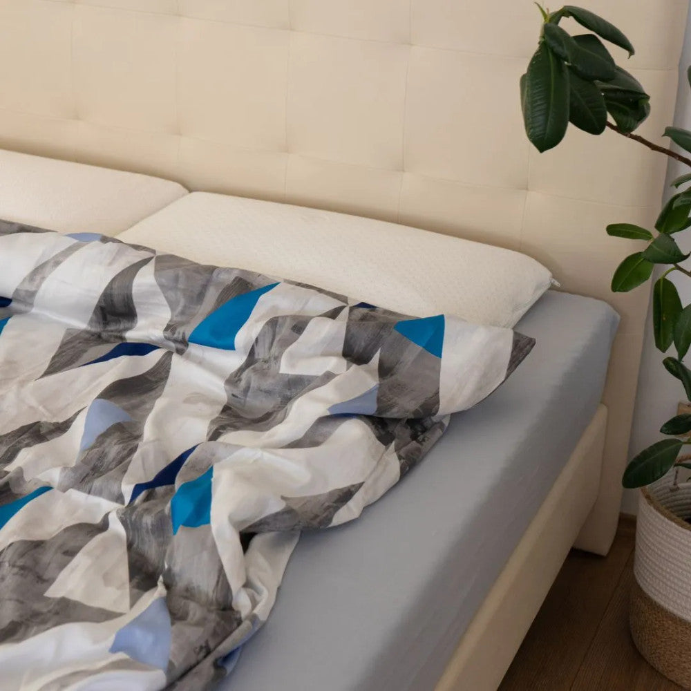 Cotton sateen pillowcase - Grey/blue